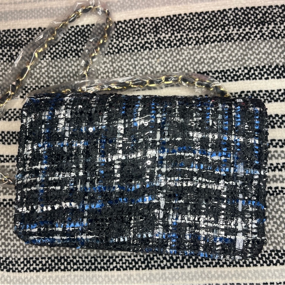 bebe Black and Blue Tweed Shoulder Bag - Picture 2 of 8